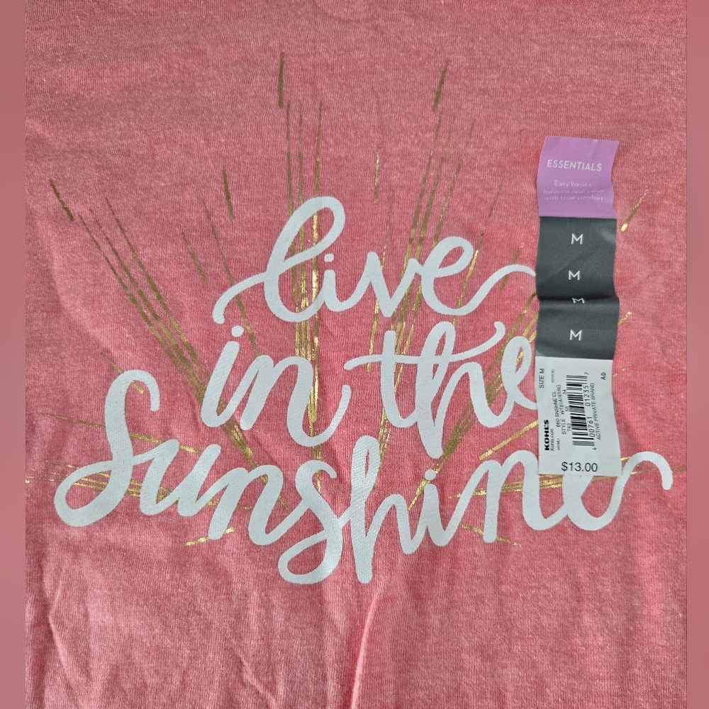tek gear Pink Coral Short Sleeve Tee with White & Gold Print
